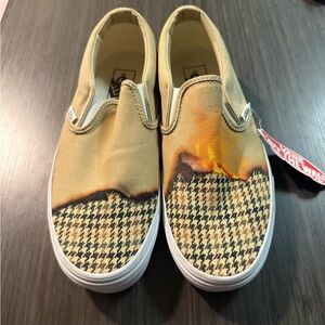 Vans Tan and Black Checkered  Slip-On Sneakers